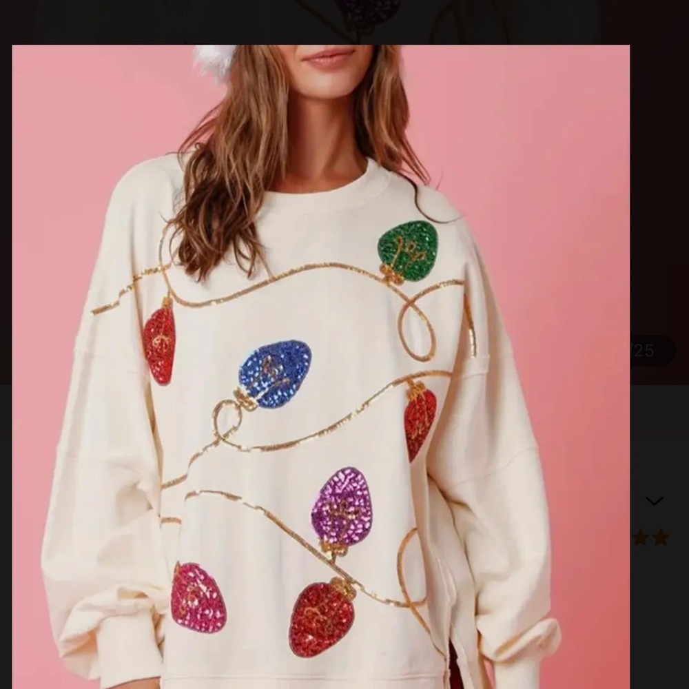 Sequin Christmas Lights Sweatshirt Festive Holiday Statement Pullover - Picture 5 of 13